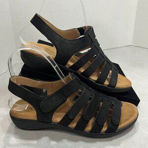 Trotters Tiki Slingback Sandals Black Nubuck Comfort 6.5M